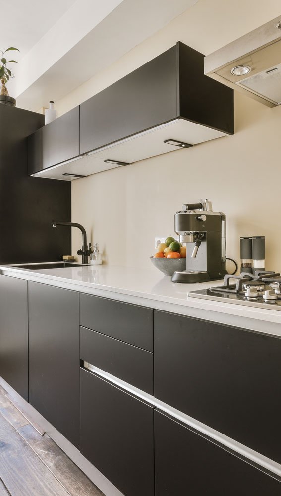 Kitchen cabinets in a modern kitchen design with custom installation